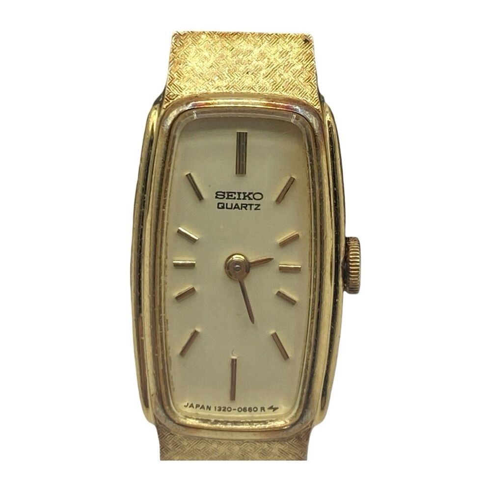 Seiko Tank Watch Women 13mm White Dial Gold Tone Rectangle 1320-5549 Needs Bat
